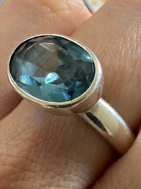 Faceted London Blue Topaz Bezel Mount Sterling 925 Silver Ring Size 9